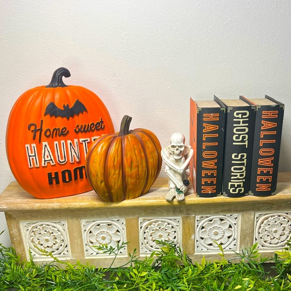Halloween Fall Holiday Table Decor Resin Pumpkin, Skeleton,  Fake Book NEW - Picture 1 of 13